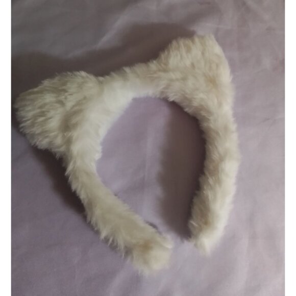 Faux Fur Cat Ears Headband Adjustable Fit White With Black Shimmer Accents - Picture 3 of 4